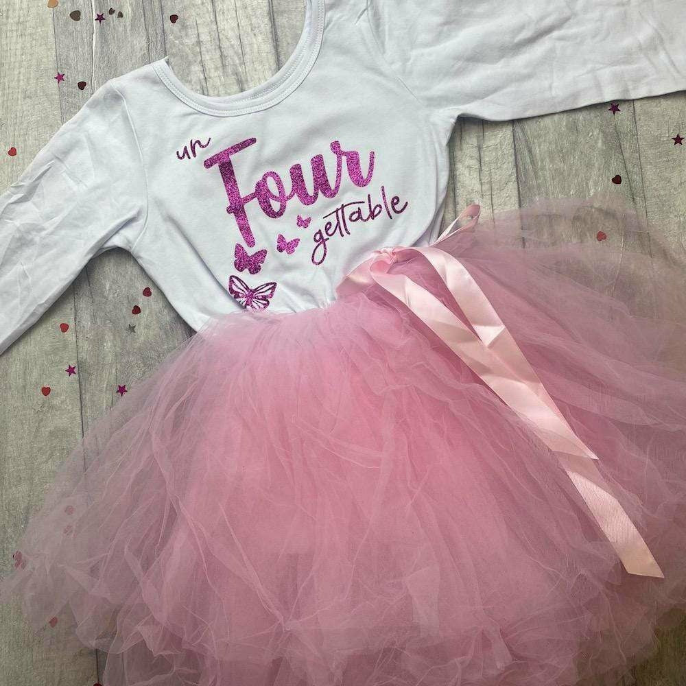 Un Four Gettable Butterfly Girl s 4th Birthday White and Pink Long Sle Little Secrets Clothing