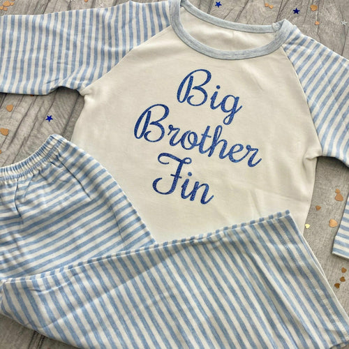 Personalised 'Big Brother' Blue and White Boys Pyjamas