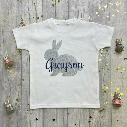 Personalised Girls or Boys Easter Silver Bunny T-Shirt