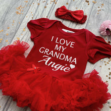 Load image into Gallery viewer, Personalised &#39;I Love My Grandma&#39; Baby Girl Tutu Romper With Matching Bow Headband, White Glitter Design
