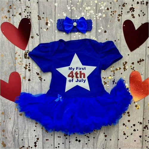 My First 4th Of July American Baby Girl Tutu Romper With Matching Bow Headband - Little Secrets Clothing