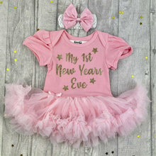 Load image into Gallery viewer, Baby Girl 1st New Year&#39;s Eve Tutu Romper With Headband, Gold design
