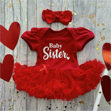 Load image into Gallery viewer, &#39;Baby Sister&#39; Baby Girl Tutu Romper With Matching Bow Headband
