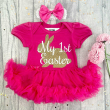 Load image into Gallery viewer, Baby Girl 1st Easter Tutu Romper, Gold Glitter Bunny - Little Secrets Clothing
