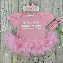 Load image into Gallery viewer, Personalised &#39;Our 1st Mother&#39;s Day&#39; Baby Girl, Tutu Romper With Matching Bow Headband, Mummy &amp; Daughter
