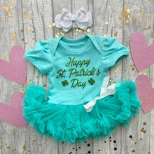 Load image into Gallery viewer, &#39;Happy St Patrick&#39;s Day&#39; Baby Girl Tutu Romper With Matching Bow Headband
