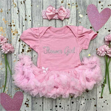 Load image into Gallery viewer, &#39;Flower Girl&#39; Wedding Baby Girl Tutu Romper With Matching Bow Headband
