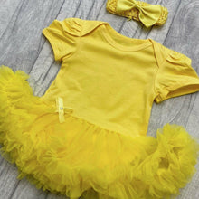Load image into Gallery viewer, Plain Yellow Baby Girl Tutu Romper With Matching Bow Headband
