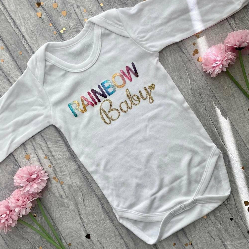 'Rainbow Baby' Gold & White Long Sleeved Romper