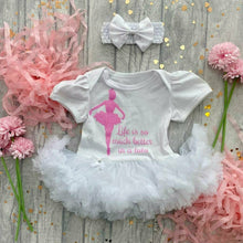 Load image into Gallery viewer, &#39;Life Is So Much Better In A Tutu&#39; Baby Girl Ballet Tutu Romper With Matching Bow Headband
