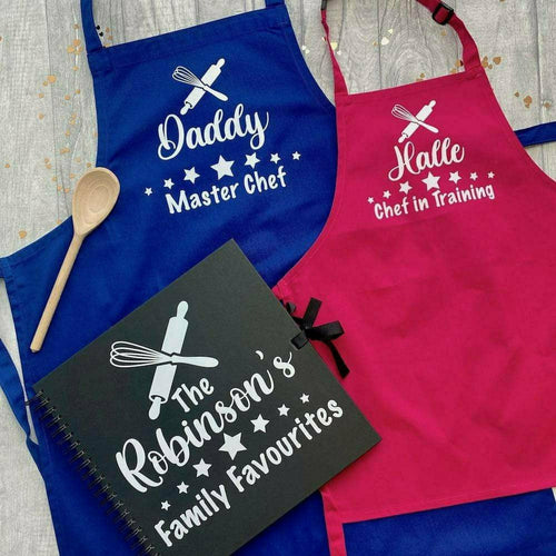 Personalised Master Chef Apron Set and 'Family Favourites' Recipe Book, Gift Set - Little Secrets Clothing