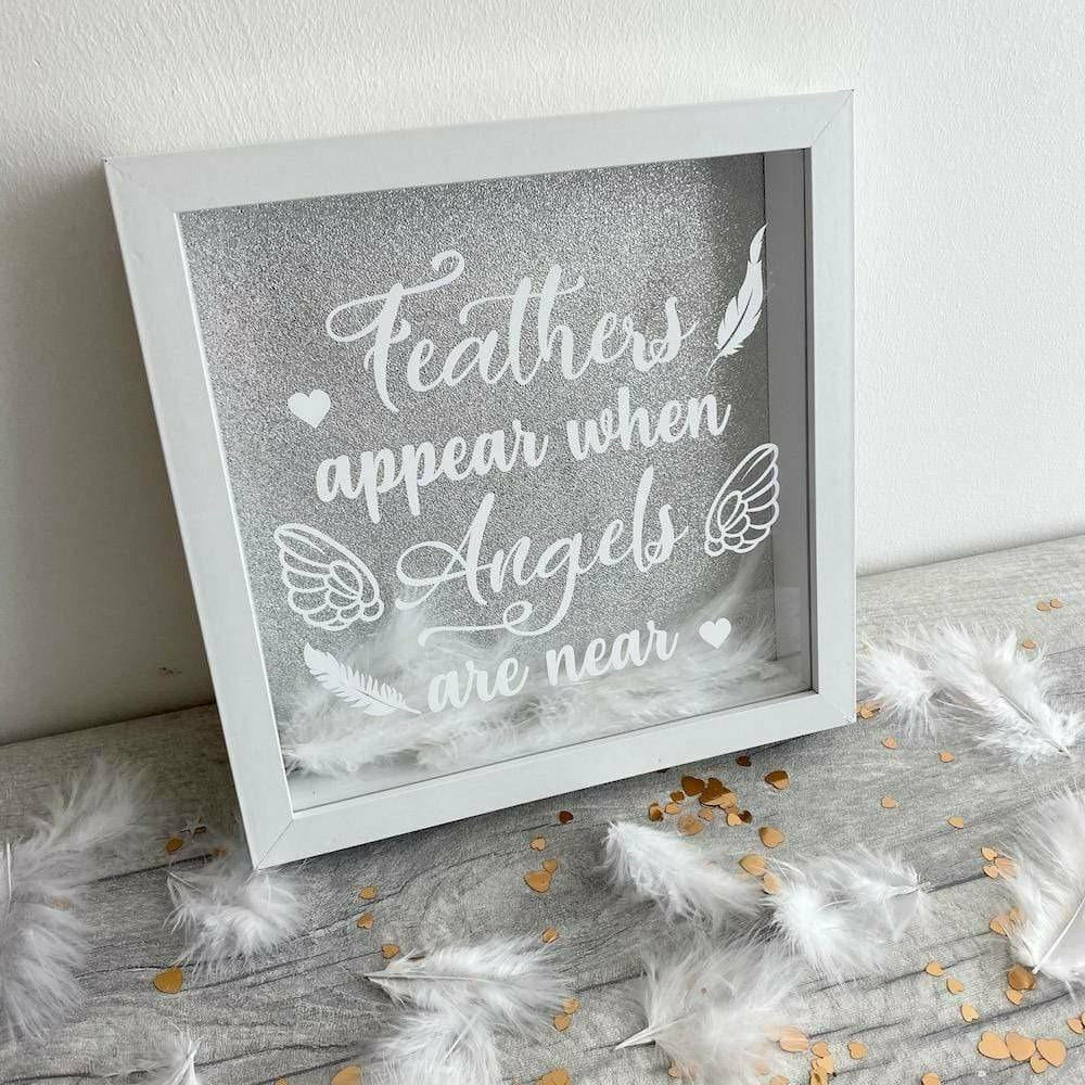 'Feathers Appear When Angels Are Near' Glitter Box Frame, Heaven Bereavement Gift