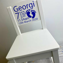 Load image into Gallery viewer, Personalised White Wooden Children&#39;s Chair, Newborn, Christening or Birthday Gift
