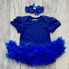 Load image into Gallery viewer, Plain Royal Blue Baby Girl Tutu Romper With Matching Bow Headband
