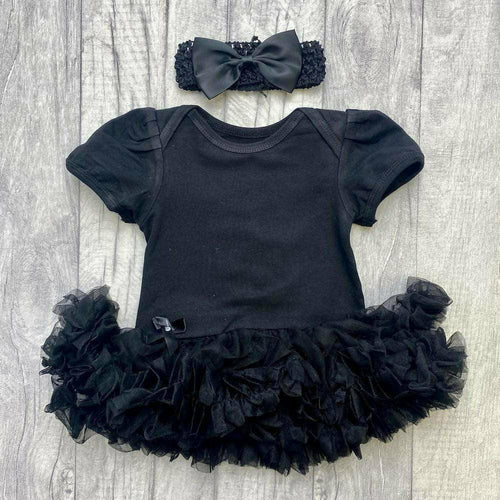 Black Plain Baby Girl Tutu Romper with Matching Headband - Little Secrets Clothing