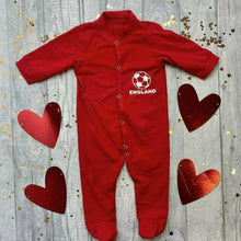 Load image into Gallery viewer, &#39;England&#39; Football Personalised Name and Number on Back, Red Sleepsuit
