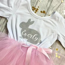 Load image into Gallery viewer, Personalised Easter Bunny Girl&#39;s White and Pink Long Sleeved Tutu Dress
