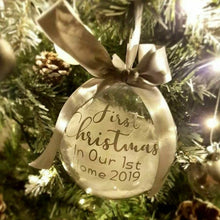 Load image into Gallery viewer, &#39;First Christmas in Our 1st Home&#39; 2021 Feather Filled Home Decoration Bauble/ Christmas Ornament
