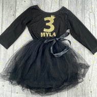 Personalised Girls Birthday Dress, Black Long Sleeve Party Tutu Dress - Little Secrets Clothing