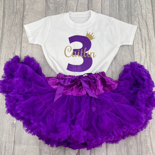 Girls Personalised Purple Birthday Boutique Outfit Set