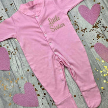 Load image into Gallery viewer, Newborn Baby Girl &#39;Little Sister&#39; Pink Sleep Suit
