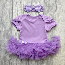 Load image into Gallery viewer, Plain Light Purple Baby Girl Tutu Romper With Matching Bow Headband
