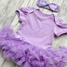 Load image into Gallery viewer, Plain Light Purple Baby Girl Tutu Romper With Matching Bow Headband

