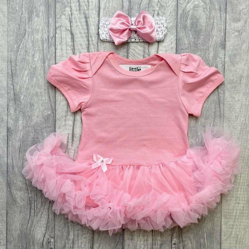 Plain Light Pink Baby Girl Tutu Romper with Matching Headband