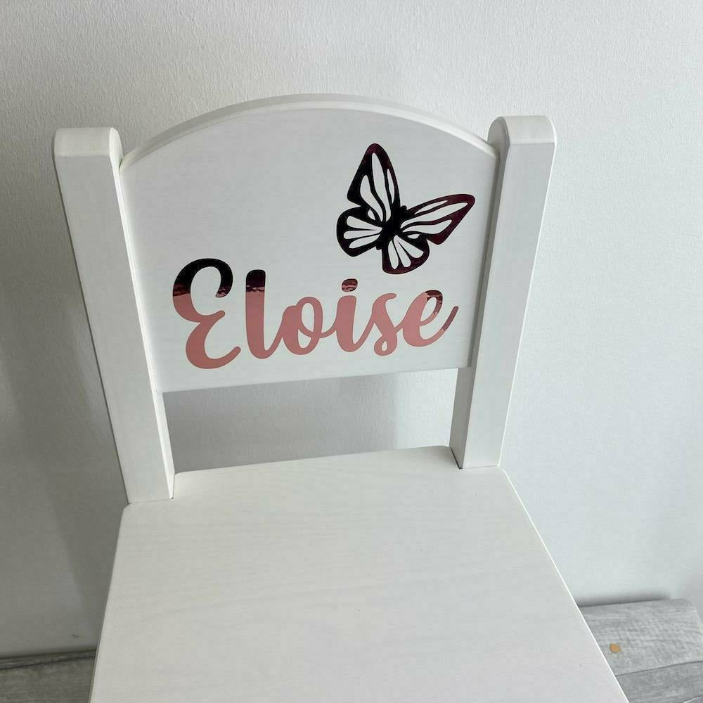 Personalised Baby Girls Butterfly White Toddler Wooden Nursery, Dining Chair