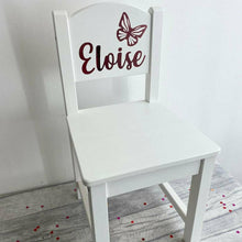 Load image into Gallery viewer, Personalised Baby Girls Butterfly White Toddler Wooden Nursery, Dining Chair
