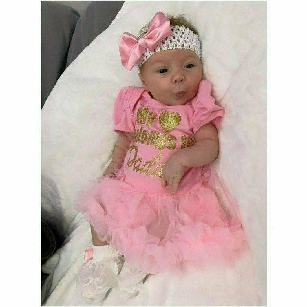 My Heart Belongs To Daddy Baby Girl Tutu Romper With Matching Bow Headband, Gold Glitter - Little Secrets Clothing