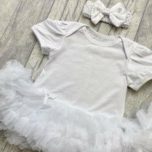 Load image into Gallery viewer, Plain White Baby Girl Tutu Romper With Matching Bow Headband
