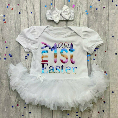 My 1st Easter Baby Girl Tutu Romper With Matching Bow Headband