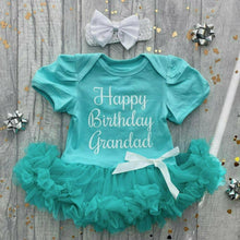 Load image into Gallery viewer, &#39;Happy Birthday Grandad&#39; Baby Girl Tutu Romper With Matching Bow Headband, White Glitter Design
