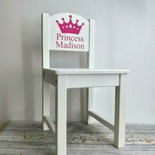 Load image into Gallery viewer, Personalised Princess Crown Chair, White Wooden Nursery, Playroom Chair, Baby Girl
