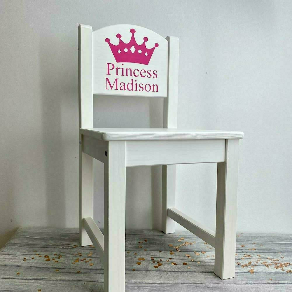 Personalised Princess Crown Chair, White Wooden Nursery, Playroom Chair, Baby Girl