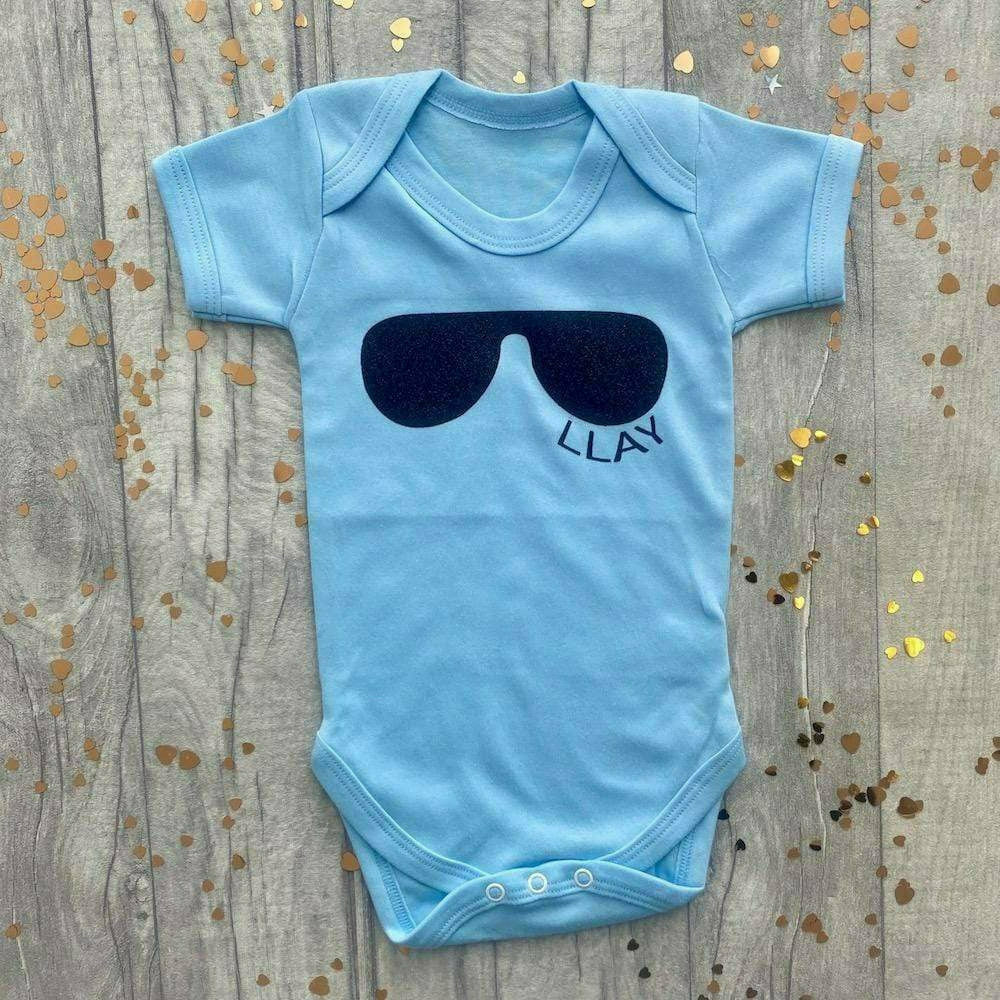 Personalised Holiday Sunglasses Baby Boys Short Sleeve Romper