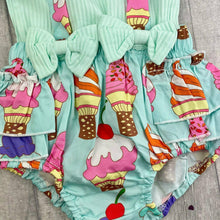 Load image into Gallery viewer, Baby Girl Summer Braced Bloomer &amp; T-shirt Set, Ice Cream Design
