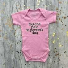 Load image into Gallery viewer, Personalised &#39;First St. Patrick&#39;s Day&#39; Baby Boy / Girl Short Sleeve Romper, Irish Celebrations
