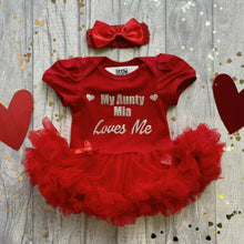 Load image into Gallery viewer, Personalised &#39;My Aunty Loves Me&#39; Tutu Romper With Matching Bow Headband
