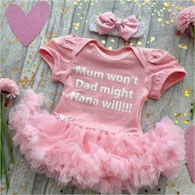 Load image into Gallery viewer, Personalised Mum Won&#39;t, Dad Might, *name* Will! Baby Girl Funny Tutu Romper With Headband
