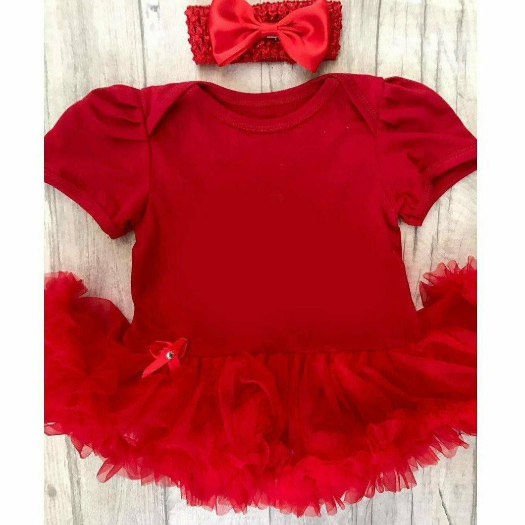 Plain Red Baby Girl Tutu Romper With Matching Bow Headband - Little Secrets Clothing