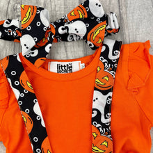 Load image into Gallery viewer, Baby Girl Halloween Braced Bloomer &amp; Long Sleeve Top Set, Pumpkin Ghost Costume
