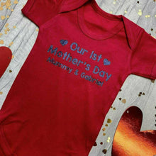 Load image into Gallery viewer, Personalised &#39;Our 1st Mothers Day&#39; Mummy &amp; Son Short Sleeve Baby Romper
