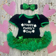 Load image into Gallery viewer, &#39;Happy Paddy&#39;s Day&#39; Baby Girl&#39;s Tutu Romper With Matching Bow Headband, St. Patrick&#39;s Day Outfit
