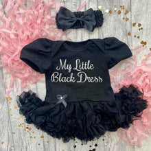Load image into Gallery viewer, &#39;My Little Black Dress&#39; Baby Girl Tutu Romper With Matching Bow Headband
