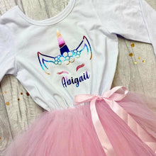Load image into Gallery viewer, Personalised Unicorn Girl&#39;s White and Pink Long Sleeved Tutu Dress, Birthday
