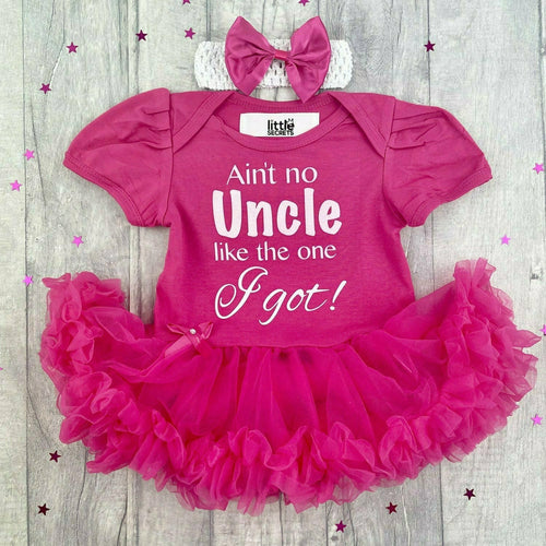 'Ain't No Uncle Like The One I Got' Baby Girl Tutu Romper With Matching Bow Headband