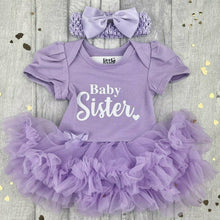 Load image into Gallery viewer, &#39;Baby Sister&#39; Newborn Baby Girl Tutu Romper with Matching Bow Headband
