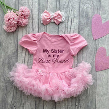 Load image into Gallery viewer, &#39;My Sister Is My Best Friend&#39; Baby Girl Tutu Romper With Matching Bow Headband
